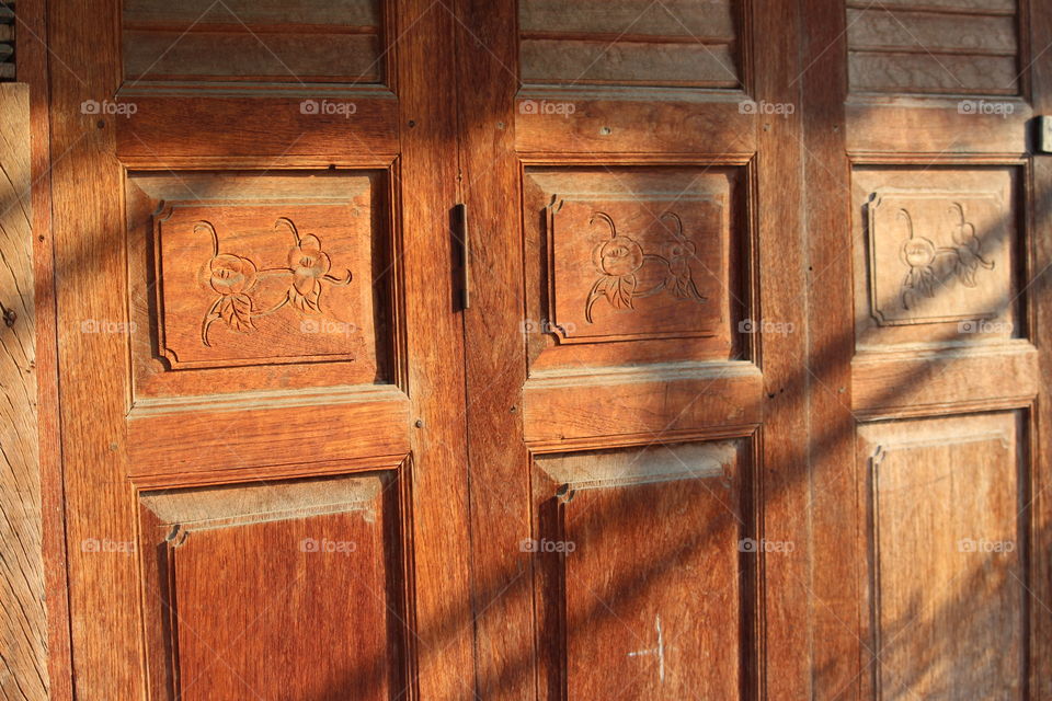 Antique wooden door panel at Pattaya Thailand- January 2016