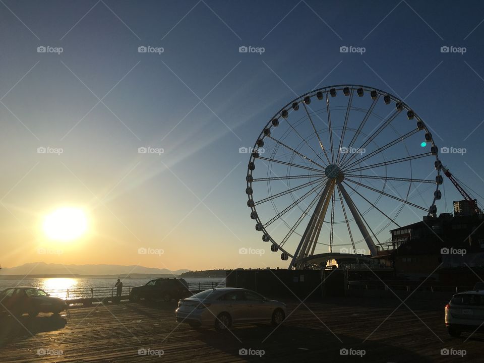 No Person, Sunset, Sky, Ferris Wheel, Sun