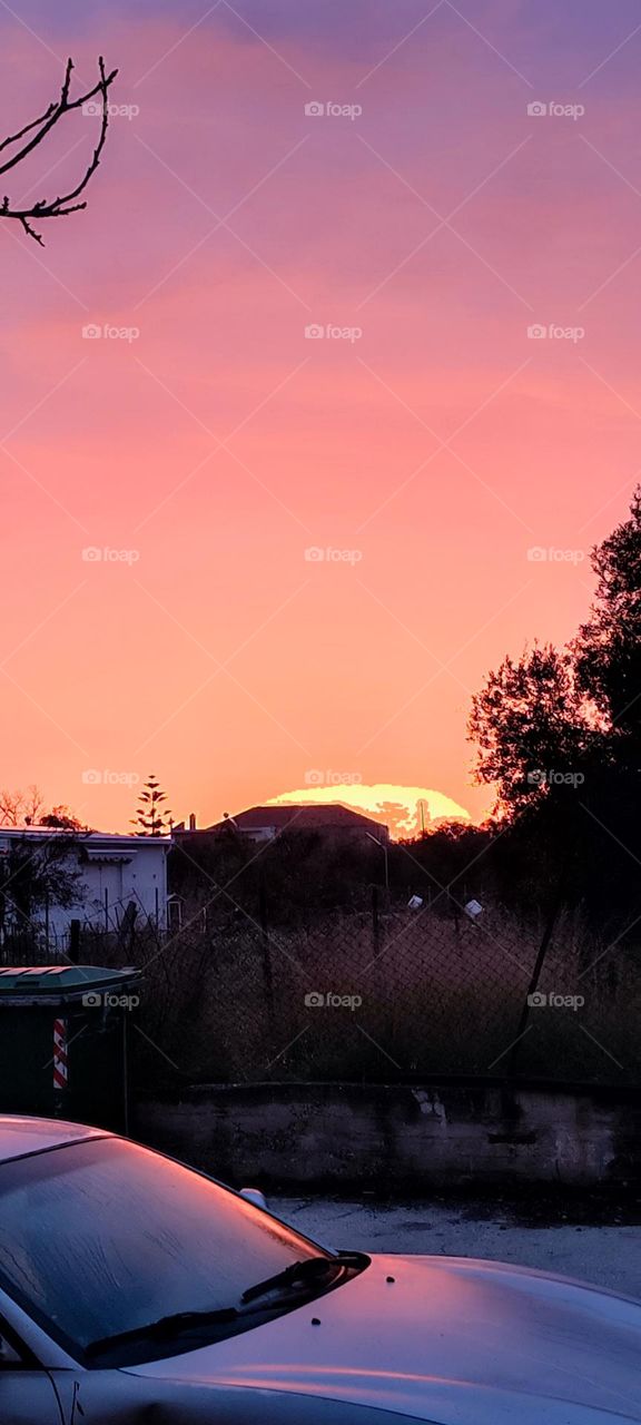 Sunrise in Greece in village