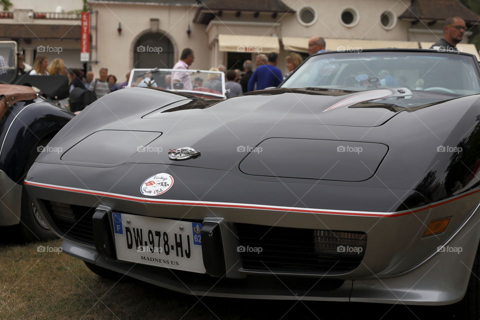 Classic American muscle v8: Chevrolet Corvette stingray coupe silver 1978 Limited special edition 25th anniversary. Show at vintage car owner exhibition - Le Touquet France July 17th 2017