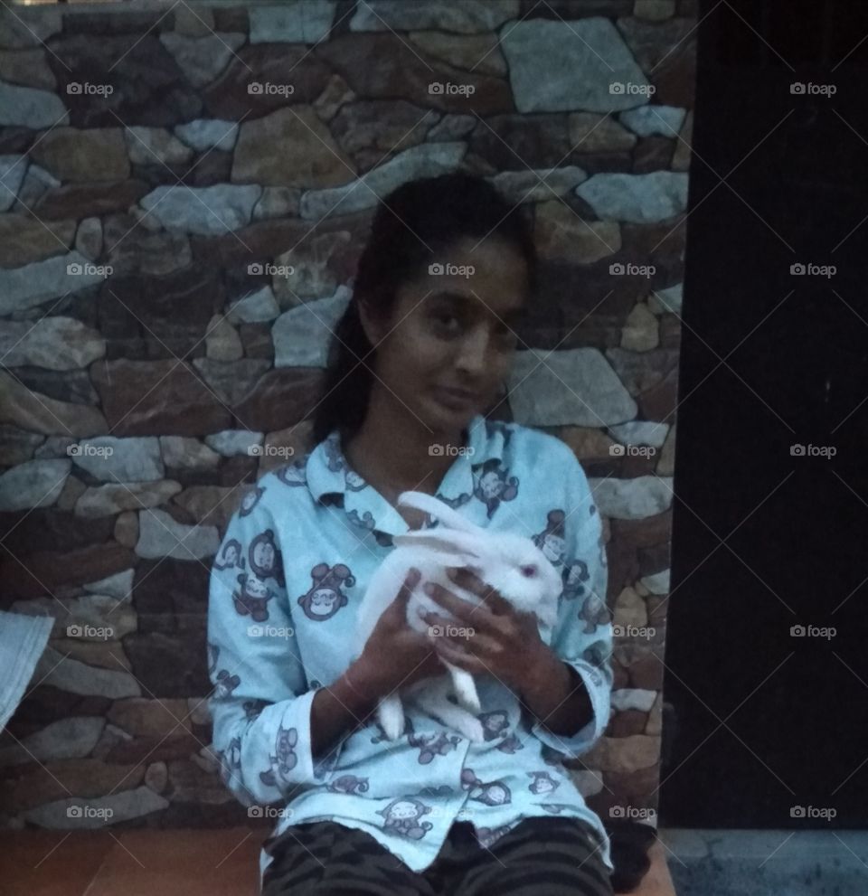 young lady with rabbit