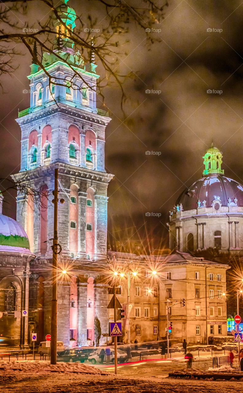 Night Lviv city scene