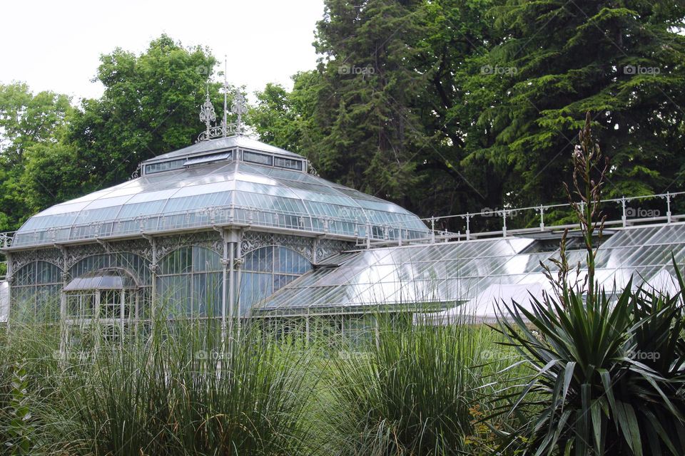 Metal and glass building with metal trim. The main building of the botanical garden in Belgrade