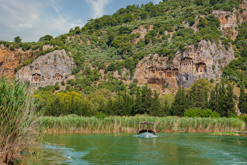 Dalyan tombs, Kings tombs. Ancient city and rock cut tombs. Turkey.