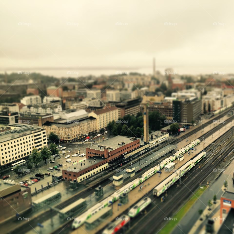 Toy city. Finnish city Tampere, view from the hotel Torni