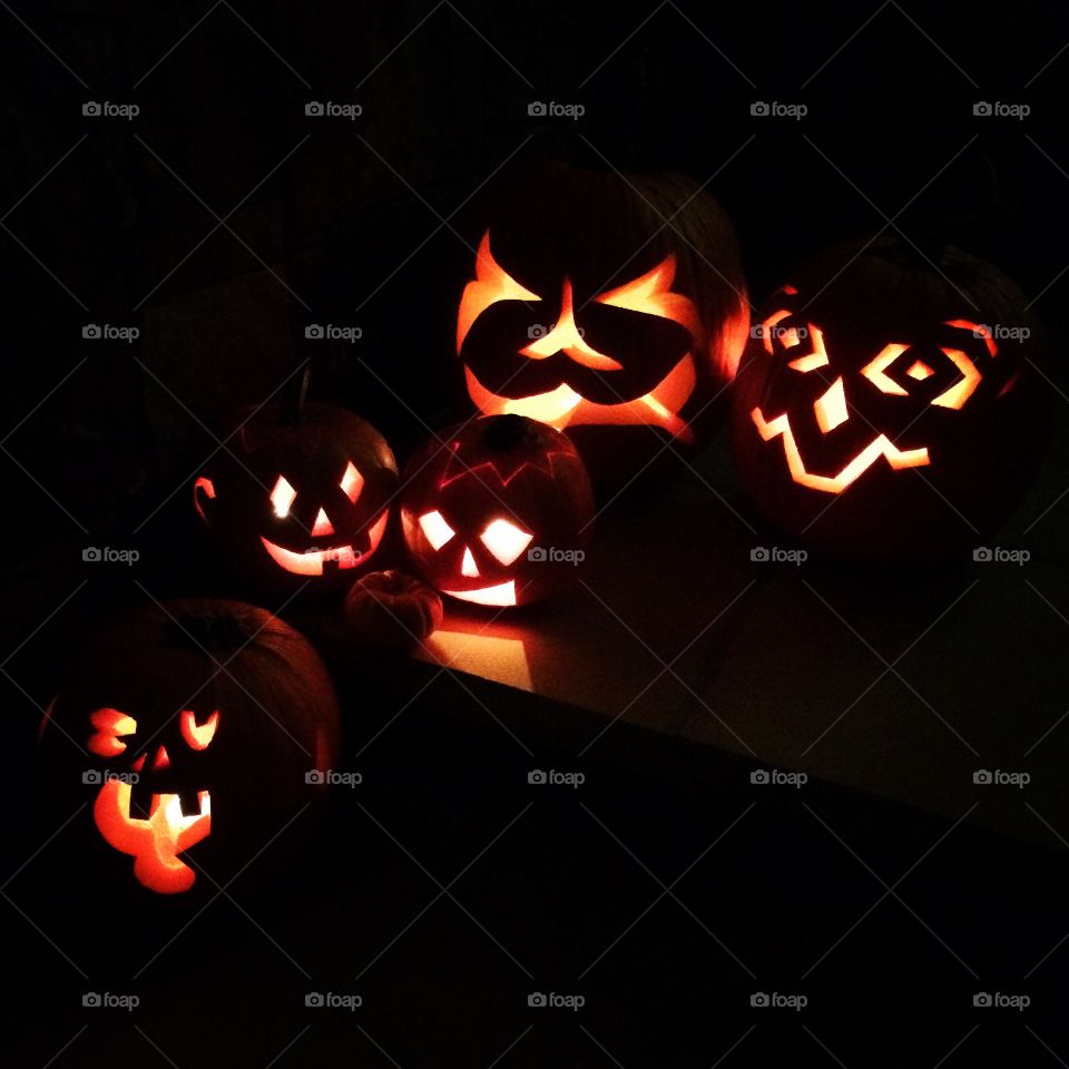 Pumpkin Family. Every October we carve a pumpkin representing each member of our family.