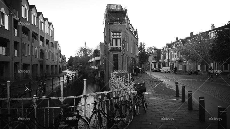 city of utrecht bicycles bw black and white