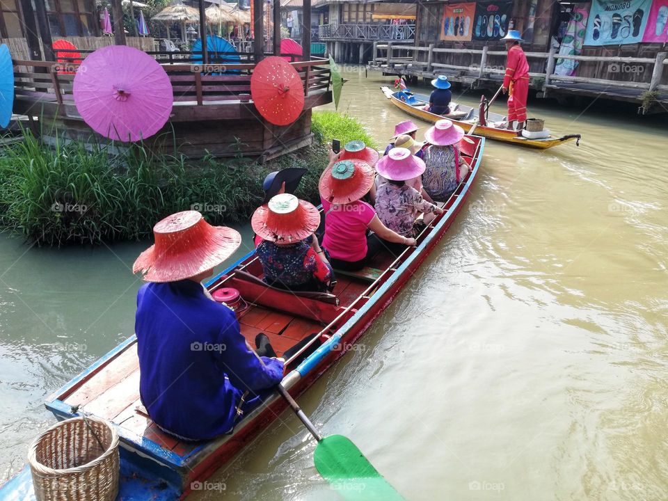 typical Thai boat at the floating market in Bangkok