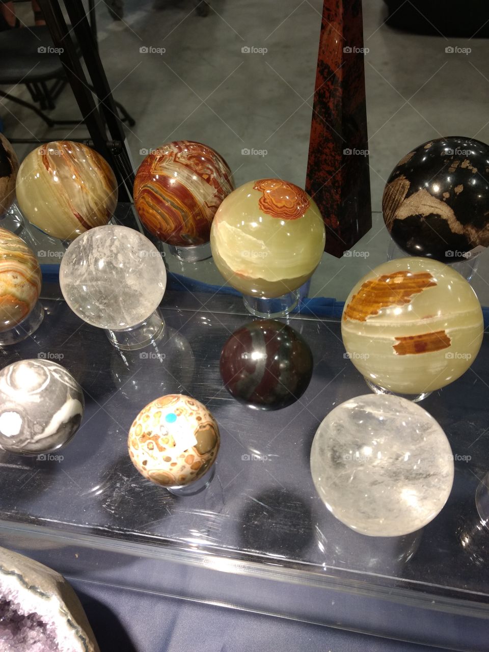 A collection of stones polished into colourful spheres.