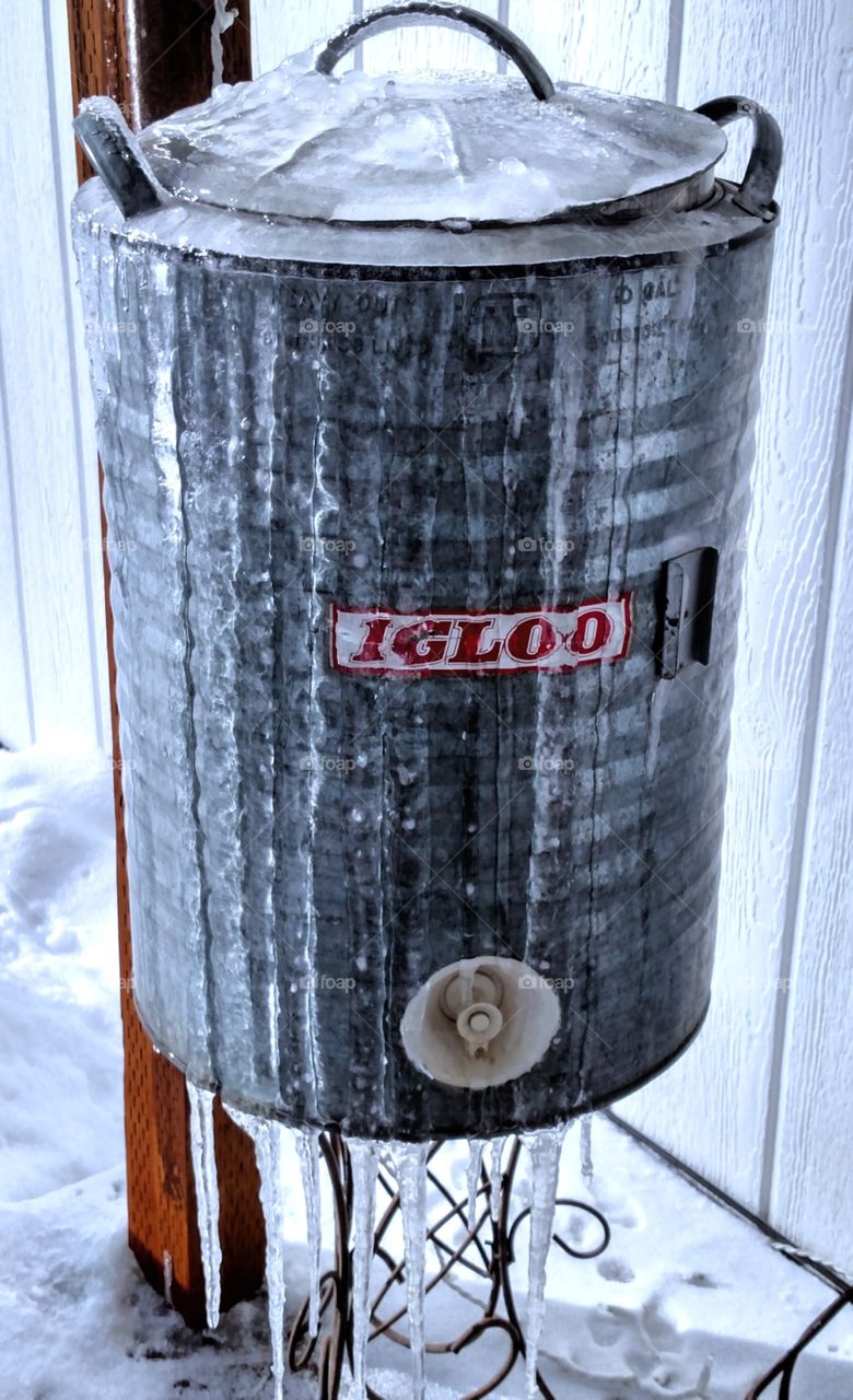 Antique Water Container IGLOO in Ice