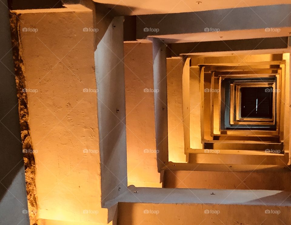 View down the stairs