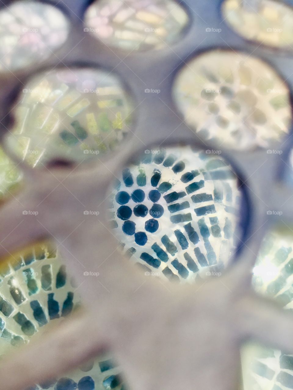 Looking through a blue gazing ball 