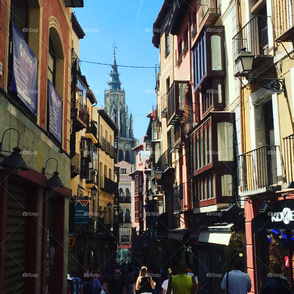 The Cathedral in Toledo seen from the shopping street 