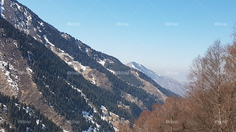 Almaty mountains view in early spring
