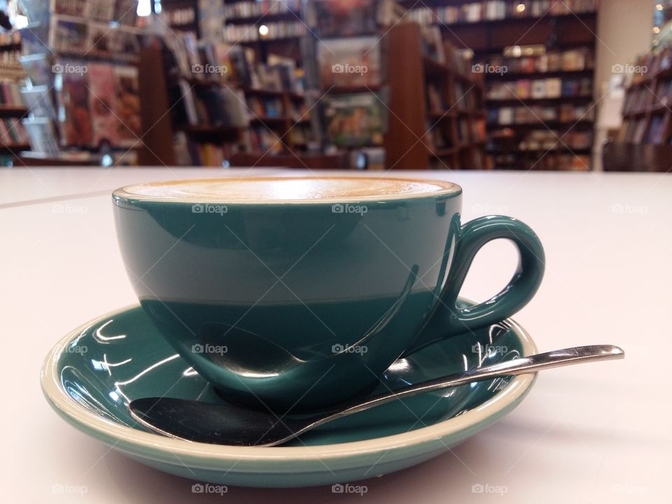 coffee at the bookshop reading and working