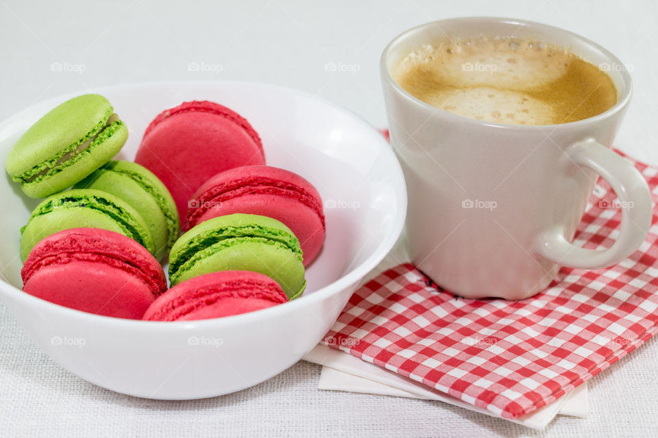 macaroons and a cup of coffee