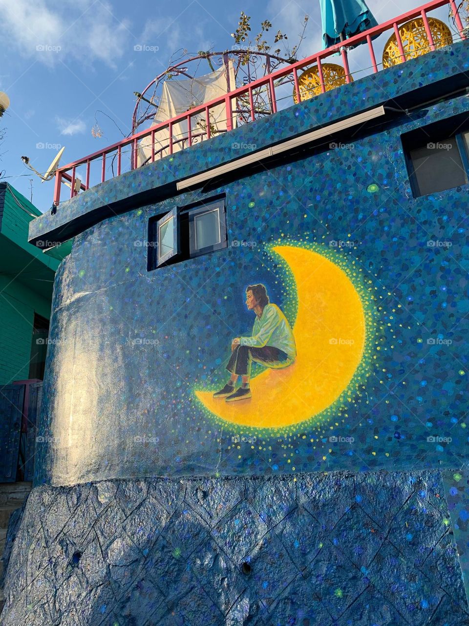 Korea Street Art Sitting on Moon