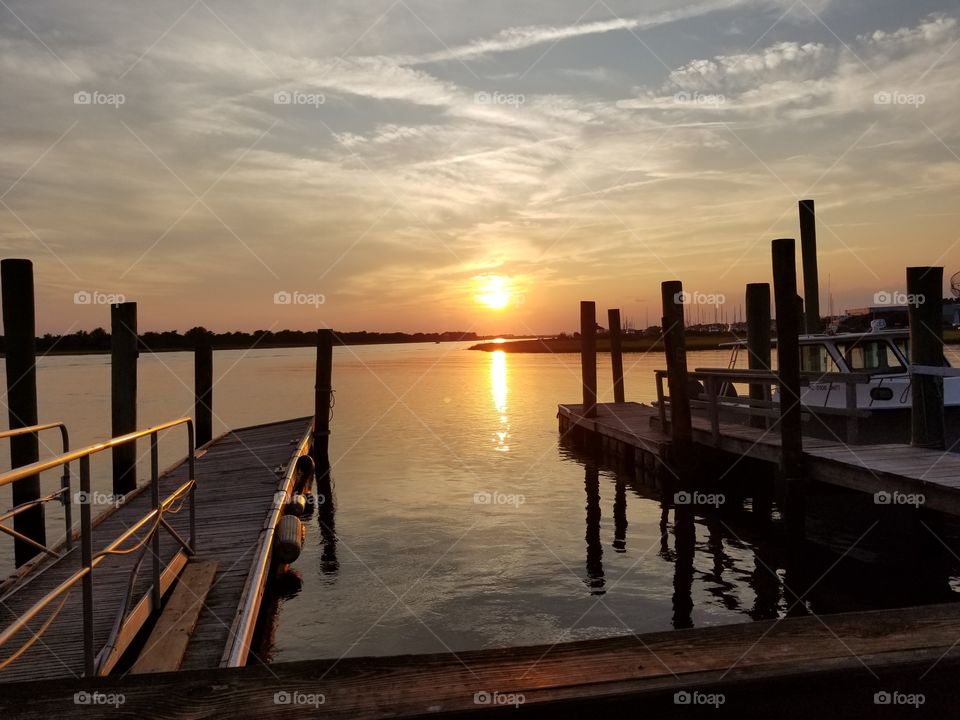 Sunset at Yacht Basin in Southport, NC