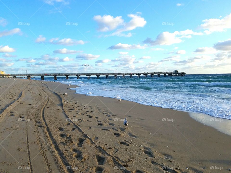 pier,  beach in the morning