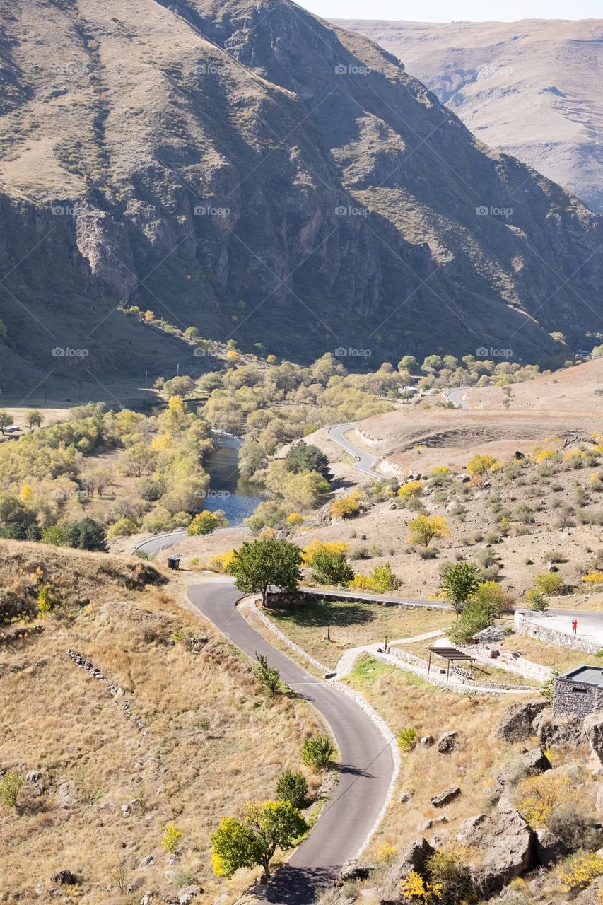 Beautiful road to The famous cave town of Georgia, Vardzia cave monastery