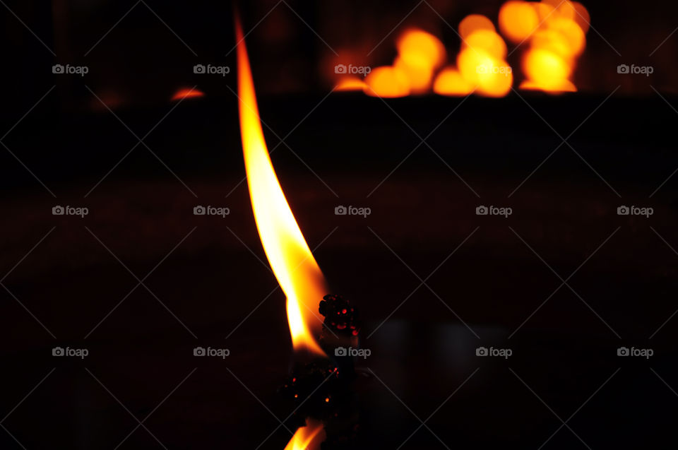 the candle light in Buddhist temple in Kathmandu Nepal