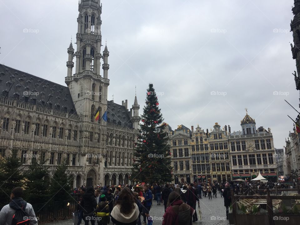 Brussels, Belgium Grand Place Christmas 2016 tree.