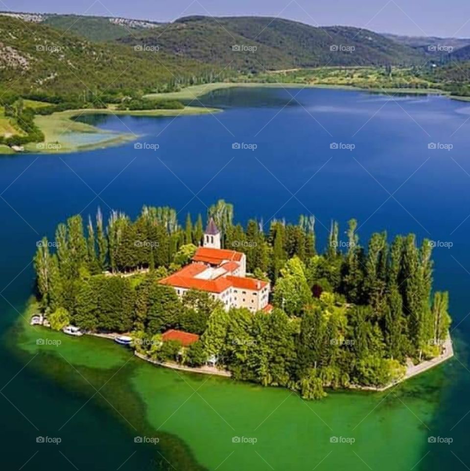 Small Island Visovac River Krka in Šibenik Croatia