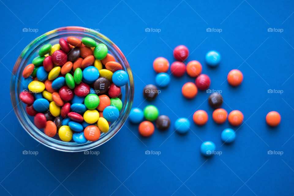 M&M's on a blue background