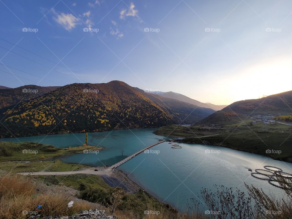 Mountain river wide angle view.  Nature background