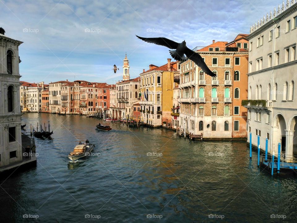 City landscape sourrounded by water in Venice, Italy