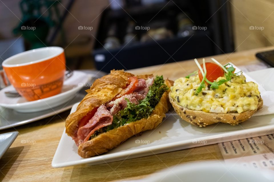 Breakfast in the cafe - sandwich and kaiser