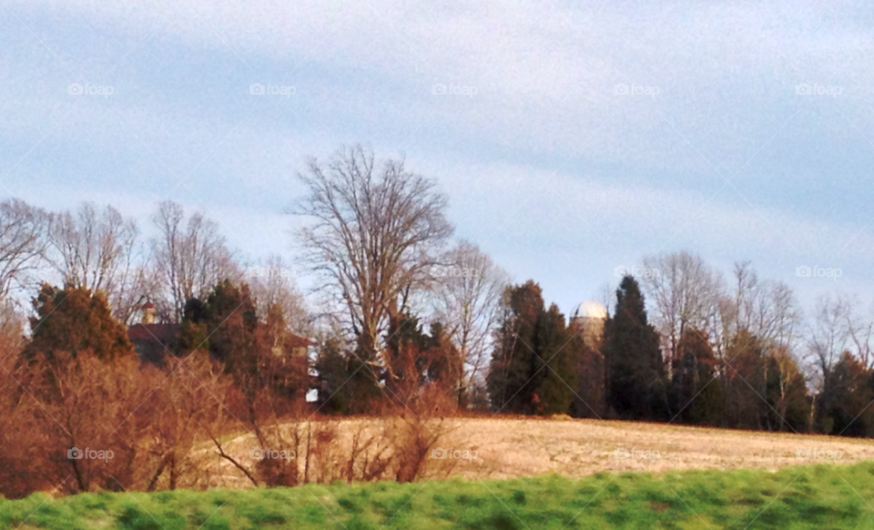 winter field trees barn by indescribable