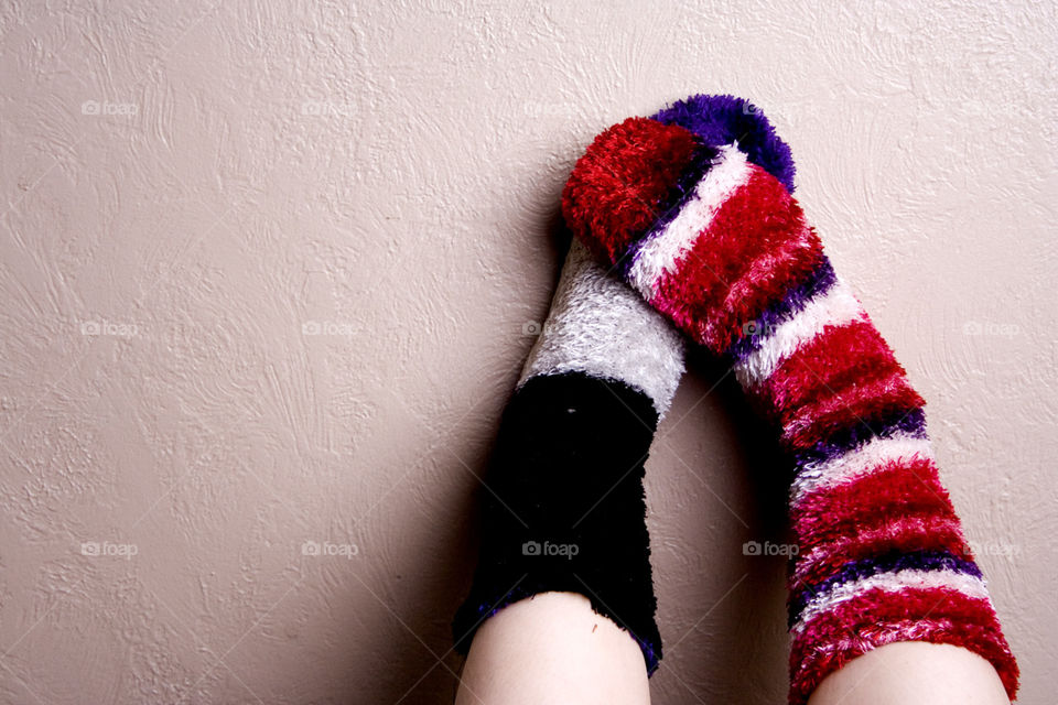 Socks. Fuzzy socks on feet