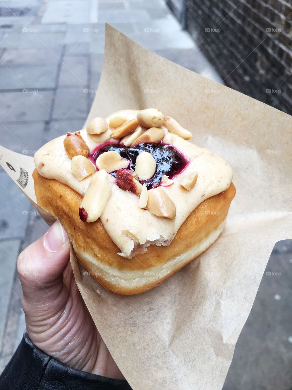 Peanut butter and jam donut