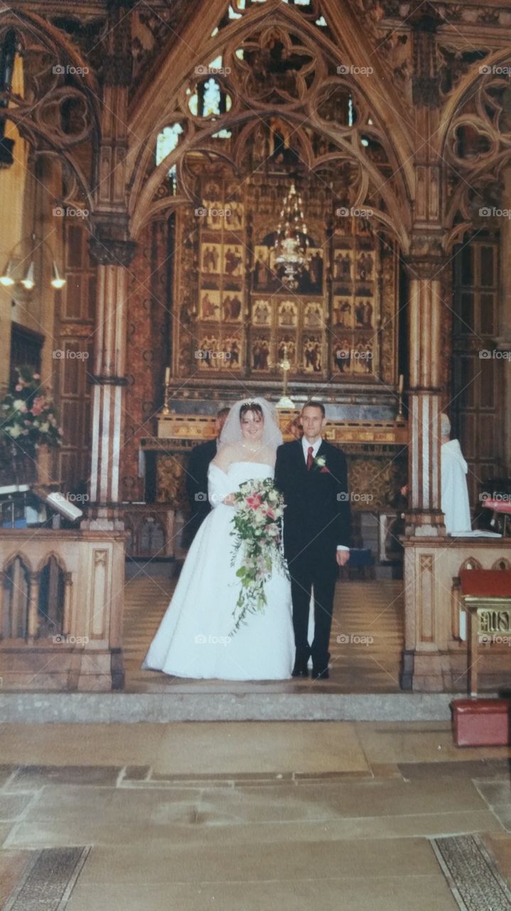 just married walking inside church