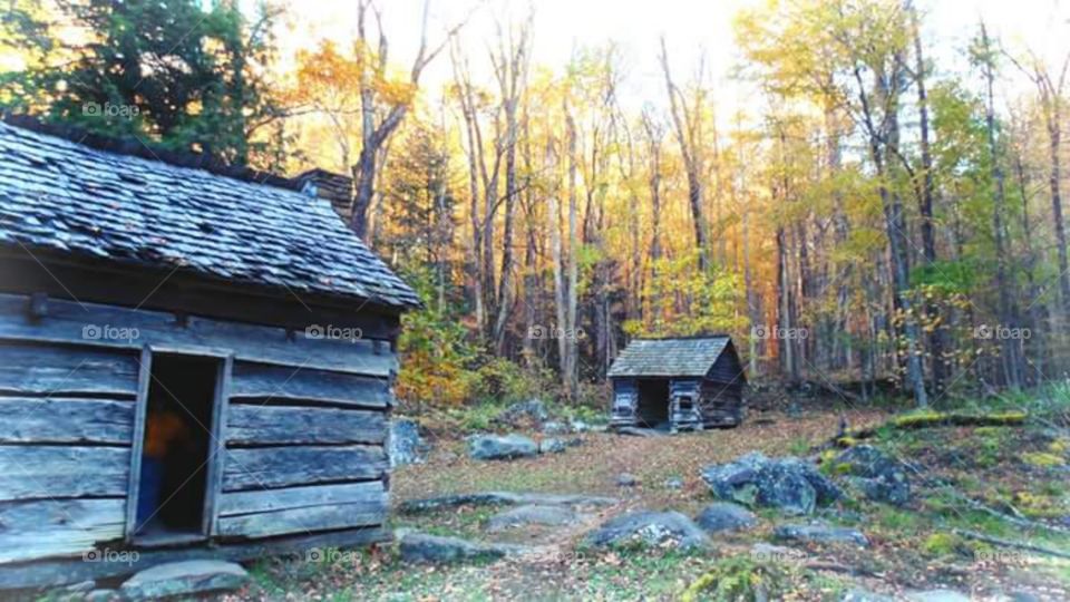 The Way They Lived. Rustic cabins in Gatlinburg, Tennessee.