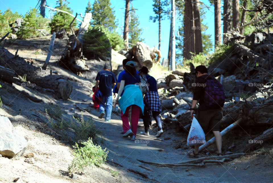 Group of people hiking up