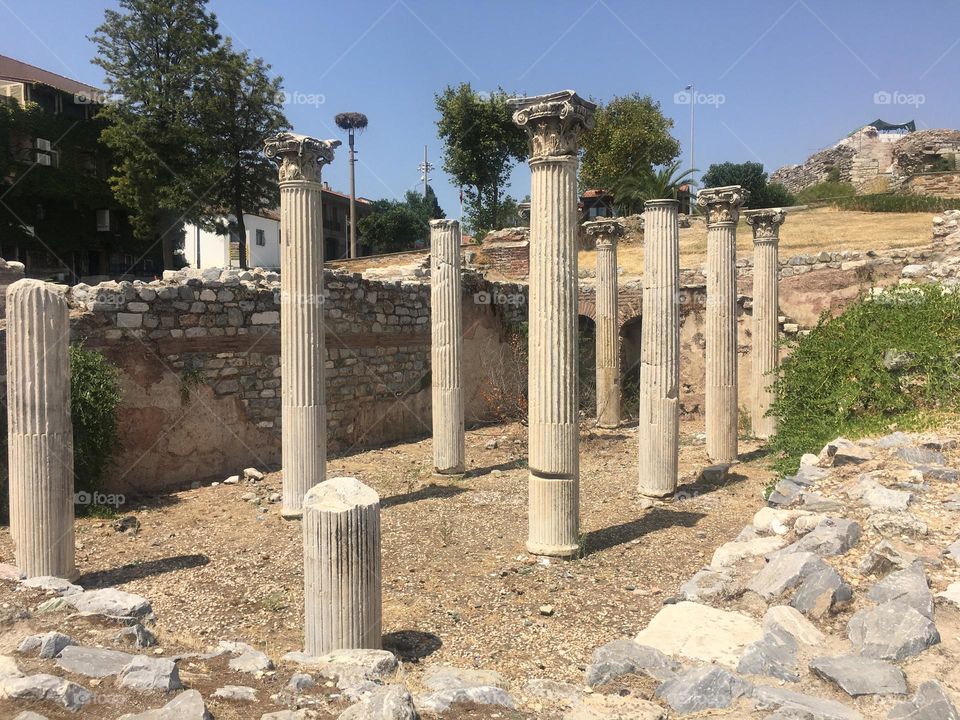 Sightseeing in Turkey. Blue sky and tall palm trees. Sunsets and sunny days. Summertime in Kusadasi. Vacation travel in Turkey . Summer view. Sunny day during vacation. Hidden gems and secret places.