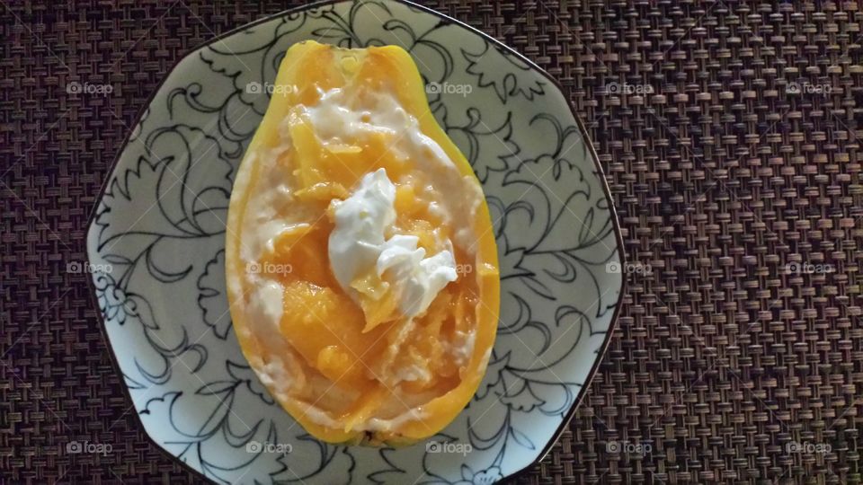Papaya and yogurt...great way to start the day!