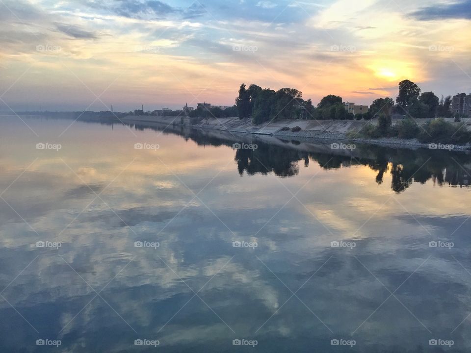 Mirrorlike Nile River at Sunset