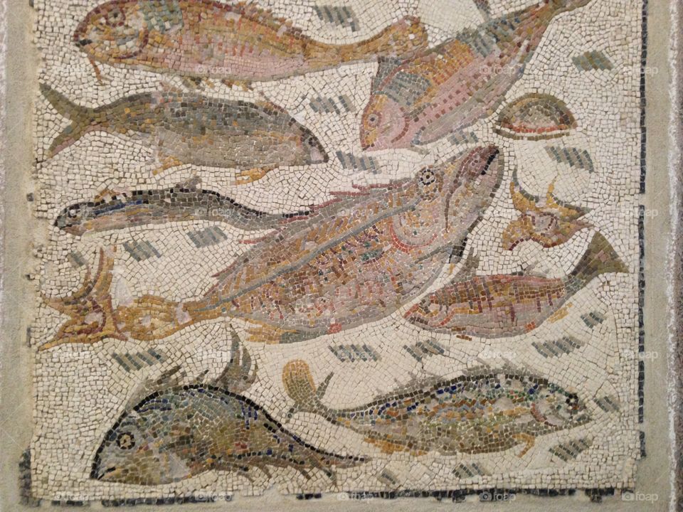 Pesche. Mosaic from Palazzo Massimo museum. Rome