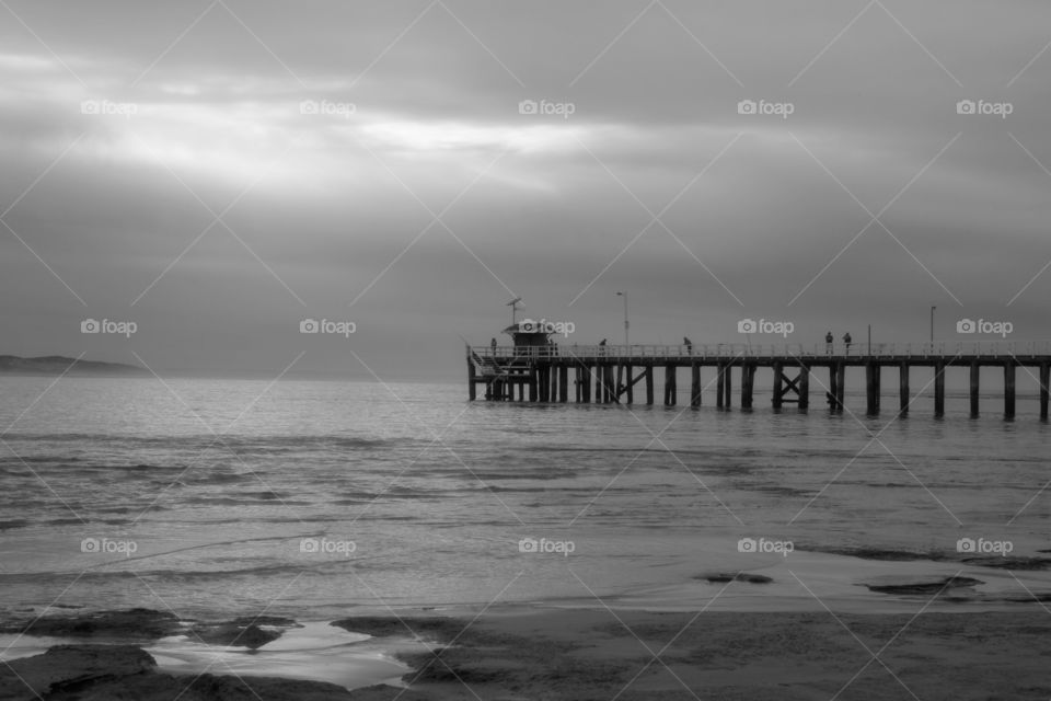 beach sea black and white pier by idon