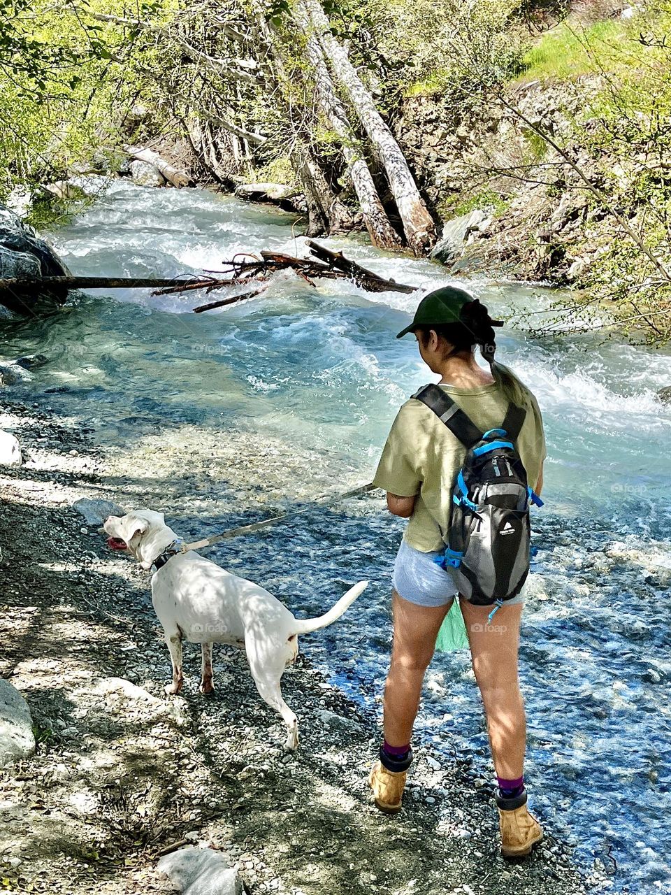 Girl Walking Dog by River