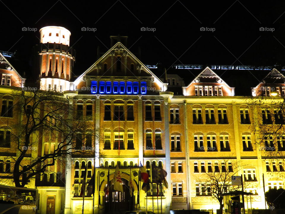 Lille town hall on Christmas  night