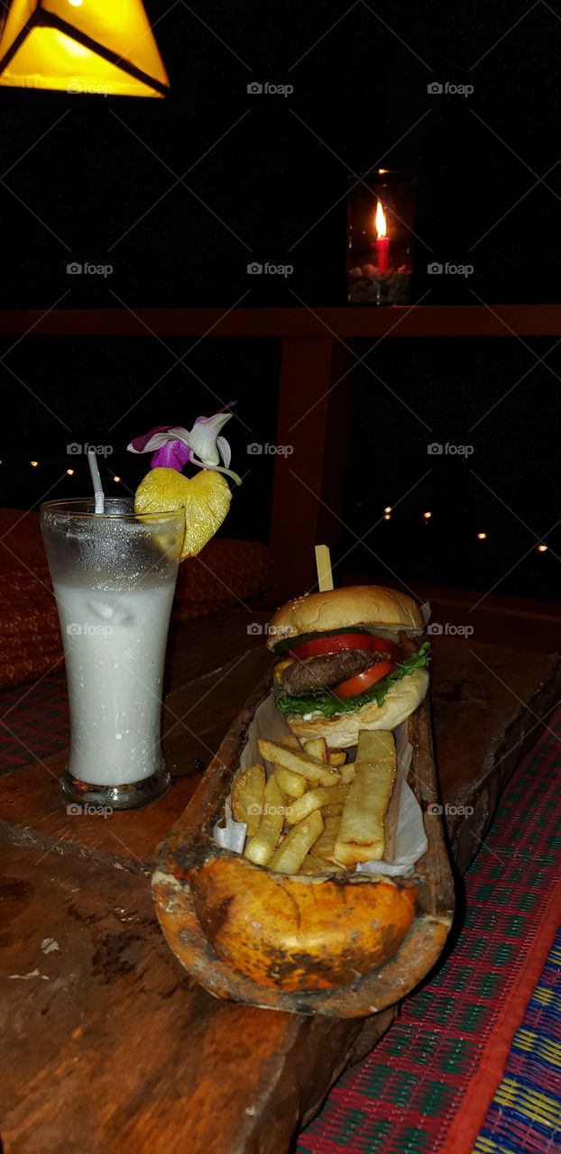 Pina Colada burger dinner