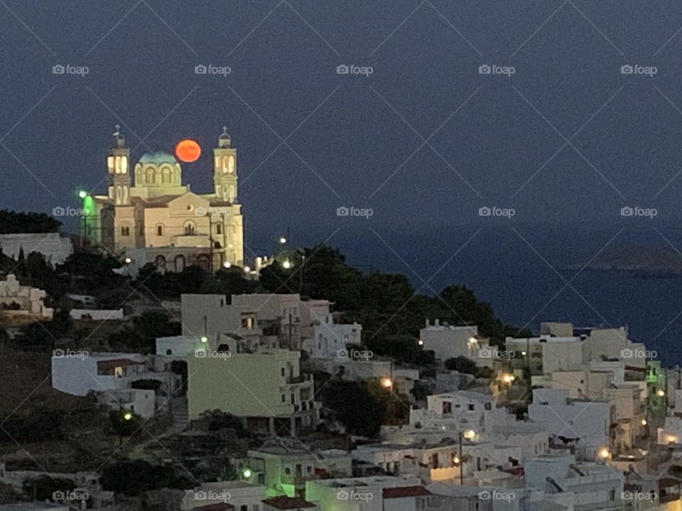 Full moon and sunset 