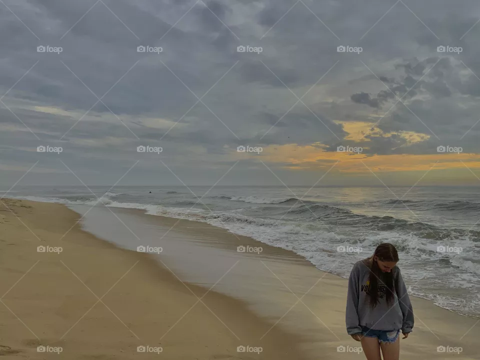 walking the beach at Ocean City, MD