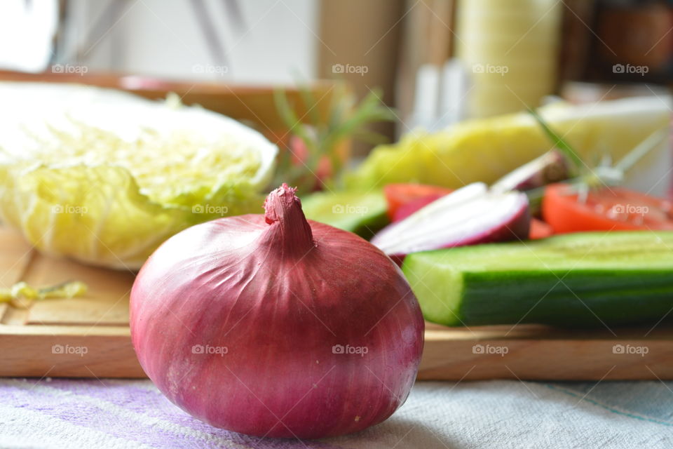 Close-up of onion on table