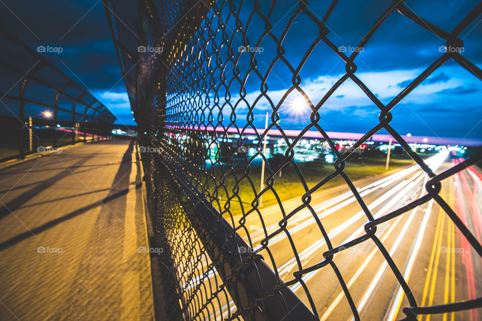 Streaks. Long exposure up on a bike path over a main road 