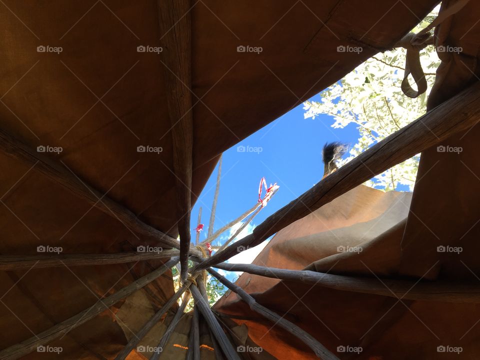 Looking up through a tee pee. Looking up through the inside of an American Indian tee pee
